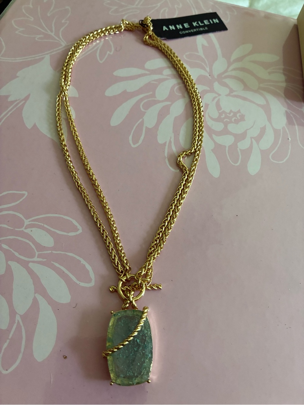 Anne Klein Gold Tone Necklace with Light Green Pendant